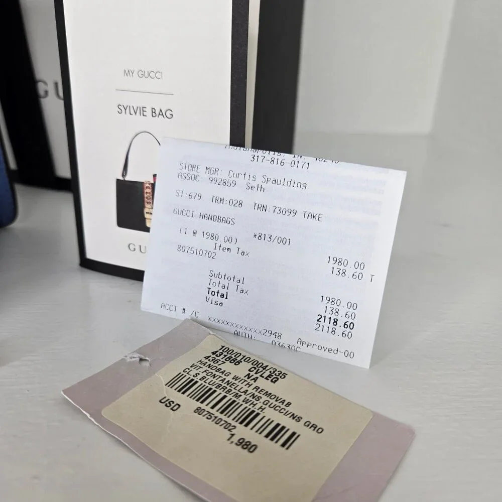 Gucci Sylvie Mini Flap Bag Blue with Ribbon & Chain Handbag Purse Crossbody - Picture 4 of 15